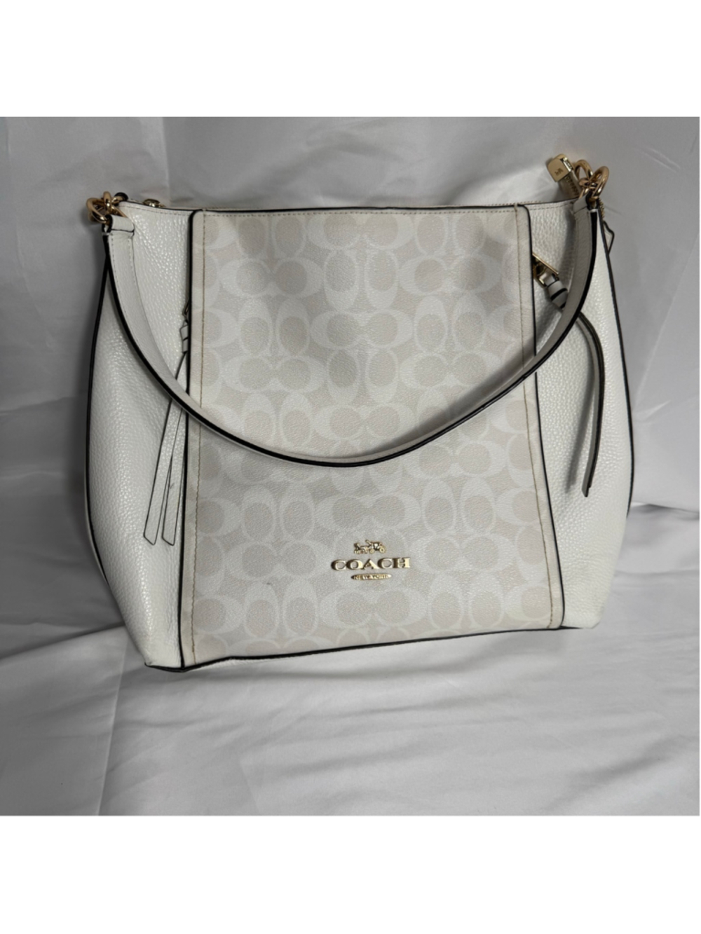 Women's Coach Marlon Hobo Bag One Size White and Beige Signature Print